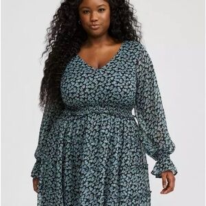 Torrid Blue Floral Long Sleeve Dress